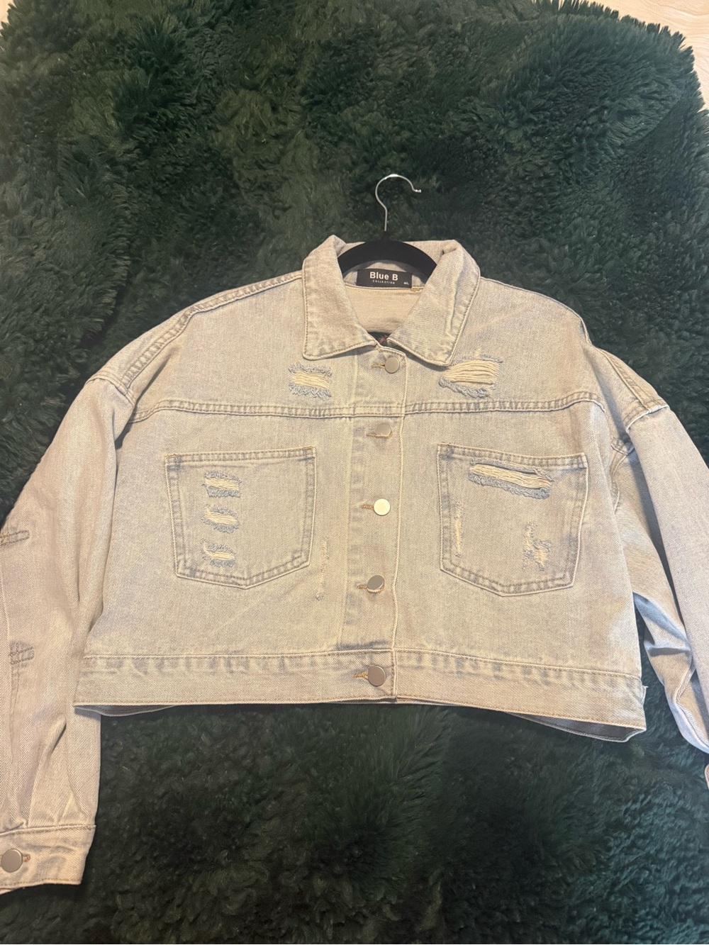 Blue B Light Wash Distressed Cropped Denim Jacket